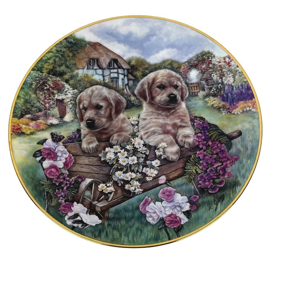 Hamilton Collection Cottage Puppies "Little Gardeners" Plate Karen George